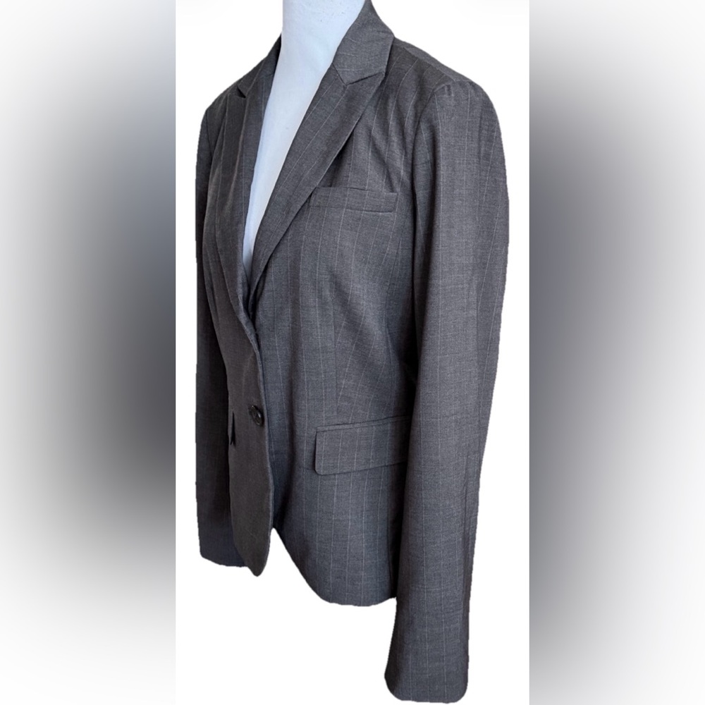 BANANA REPUBLIC Mushroom Brown Gray Pinstripe Suit Jacket Career Blazer Size 6